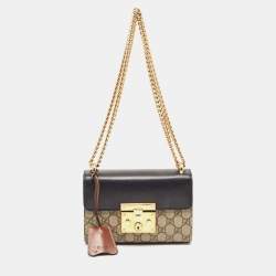Pre Owned Gucci Black/Beige GG Supreme Canvas and Leather Small Padlock Shoulder Bag