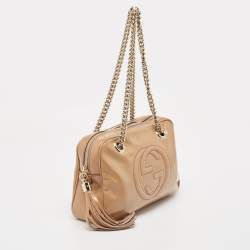 Pre Owned Gucci Dusty Pink Patent Leather Medium Soho Chain Shoulder Bag