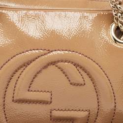 Pre Owned Gucci Dusty Pink Patent Leather Medium Soho Chain Shoulder Bag