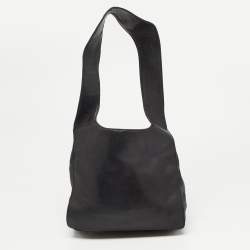 Pre Owned Gucci Black Leather Drawstring Hobo