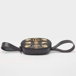 Pre Owned Gucci Black Matelassé Leather GG Marmont Animal Stud Belt Bag