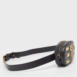 Pre Owned Gucci Black Matelassé Leather GG Marmont Animal Stud Belt Bag