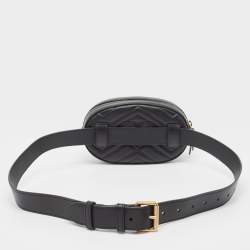 Pre Owned Gucci Black Matelassé Leather GG Marmont Animal Stud Belt Bag