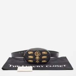 Pre Owned Gucci Black Matelassé Leather GG Marmont Animal Stud Belt Bag