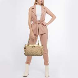مملوكة مسبقًا Gucci Gold/Beige GG Canvas and Leather D Ring Tote