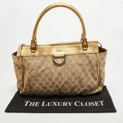 مملوكة مسبقًا Gucci Gold/Beige GG Canvas and Leather D Ring Tote