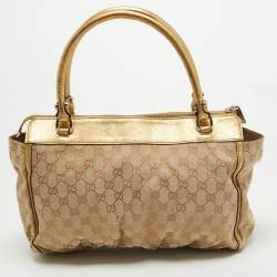 مملوكة مسبقًا Gucci Gold/Beige GG Canvas and Leather D Ring Tote