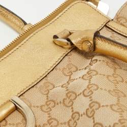 مملوكة مسبقًا Gucci Gold/Beige GG Canvas and Leather D Ring Tote