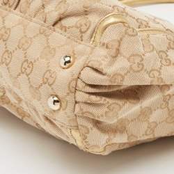 مملوكة مسبقًا Gucci Gold/Beige GG Canvas and Leather D Ring Tote