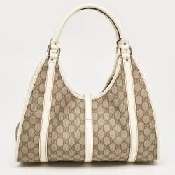 Gucci White/Beige GG Supreme Canvas and Patent Leather Joy Shoulder Bag