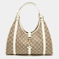 Gucci White/Beige GG Supreme Canvas and Patent Leather Joy Shoulder Bag