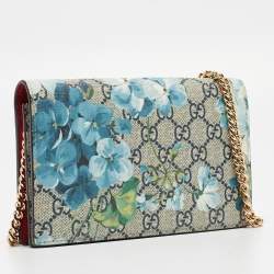 Gucci Beige GG Supreme Canvas Blooms Wallet On Chain