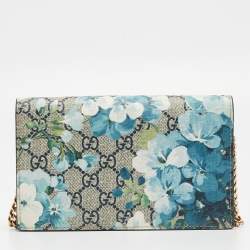 Gucci Beige GG Supreme Canvas Blooms Wallet On Chain