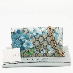 Gucci Beige GG Supreme Canvas Blooms Wallet On Chain