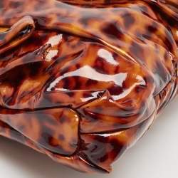 Pre Owned Gucci Brown Leopard Print Patent Leather Large Hysteria Clutch