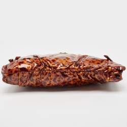 Pre Owned Gucci Brown Leopard Print Patent Leather Large Hysteria Clutch