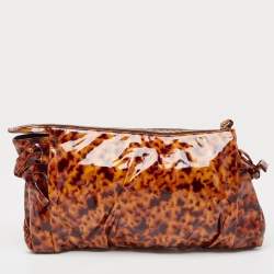 Pre Owned Gucci Brown Leopard Print Patent Leather Large Hysteria Clutch