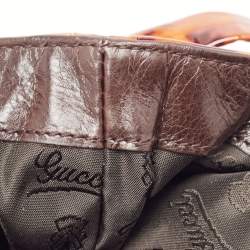 Pre Owned Gucci Brown Leopard Print Patent Leather Large Hysteria Clutch