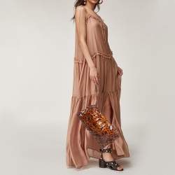 Pre Owned Gucci Brown Leopard Print Patent Leather Large Hysteria Clutch