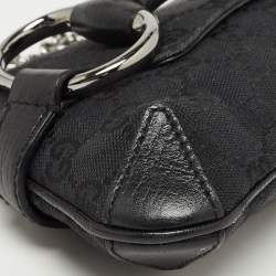 Pre Owned Gucci Black GG Canvas and Leather Horsebit Chain Clutch