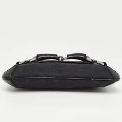 Pre Owned Gucci Black GG Canvas and Leather Horsebit Chain Clutch