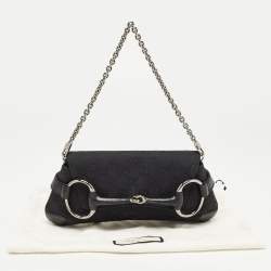 Pre Owned Gucci Black GG Canvas and Leather Horsebit Chain Clutch