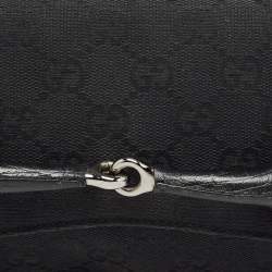 Pre Owned Gucci Black GG Canvas and Leather Horsebit Chain Clutch