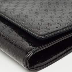 Pre Owned Gucci Black Microguccissima Patent Leather Broadway Clutch