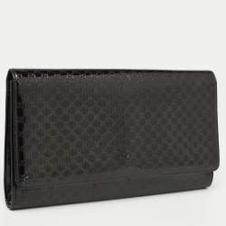 Pre Owned Gucci Black Microguccissima Patent Leather Broadway Clutch