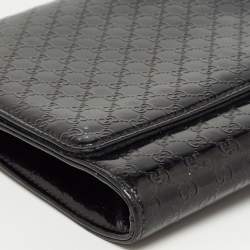 Pre Owned Gucci Black Microguccissima Patent Leather Broadway Clutch