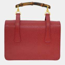 Gucci Red Leather Bamboo Top Handle Bag