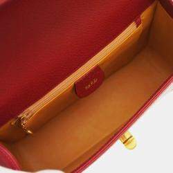 Gucci Red Leather Bamboo Top Handle Bag