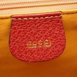 Gucci Red Leather Bamboo Top Handle Bag