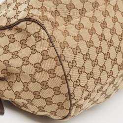 Pre Owned Gucci Brown/Beige GG Canvas and Leather Sukey Boston Bag