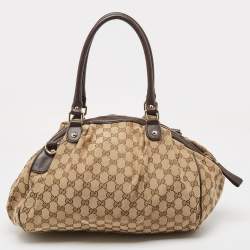 Pre Owned Gucci Brown/Beige GG Canvas and Leather Sukey Boston Bag