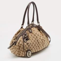 Pre Owned Gucci Brown/Beige GG Canvas and Leather Sukey Boston Bag