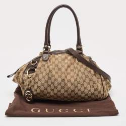 Pre Owned Gucci Brown/Beige GG Canvas and Leather Sukey Boston Bag