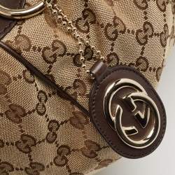 Pre Owned Gucci Brown/Beige GG Canvas and Leather Sukey Boston Bag