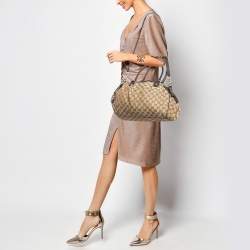 Pre Owned Gucci Brown/Beige GG Canvas and Leather Sukey Boston Bag