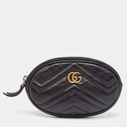 Pre Owned Gucci Black Leather GG Marmont Pouch