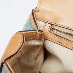 Pre Owned Gucci Light Blue/Beige GG Canvas and Leather Bamboo Top Handle Bag