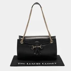 Gucci Black Leather Large Emily Chain Shoulder Bag
