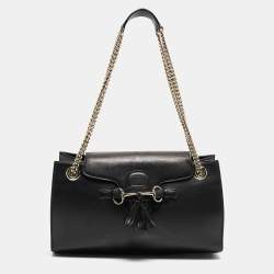 Gucci Black Leather Large Emily Chain Shoulder Bag