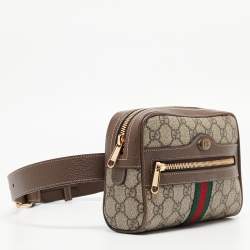 Pre Owned Gucci Brown/Beige GG Supreme Canvas and Leather Small Ophidia Belt Bag