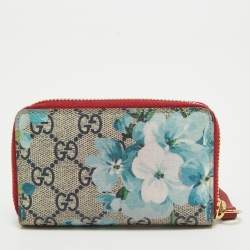 Gucci Blue/Beige GG Supreme Canvas Blooms Zip Card Case