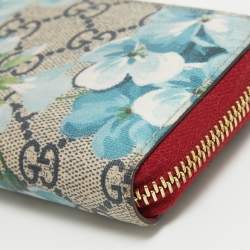 Gucci Blue/Beige GG Supreme Canvas Blooms Zip Card Case