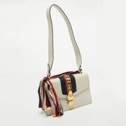 Gucci Off White Leather Small Web Sylvie Shoulder Bag