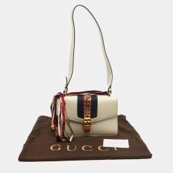 Gucci Off White Leather Small Web Sylvie Shoulder Bag