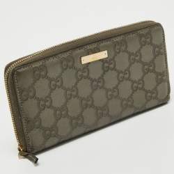 Gucci Olive Green Guccissima Leather Zip Around Continental Wallet