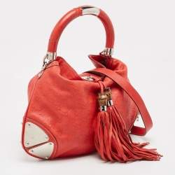 Pre Owned Gucci Red Guccissima Leather Medium Indy Hobo